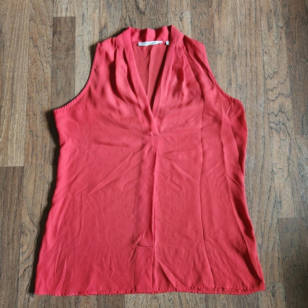 Violet + Claire Womens Coral Red Sleeveless V-Neck Pleated Front Blouse Med 282